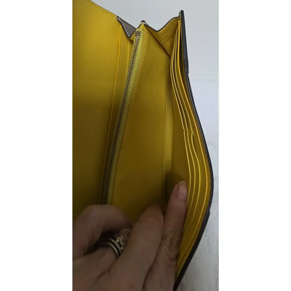 CELINE Women’s Long Snap Wallet, Yellow Interior, Zip Coin, Cards w/COA